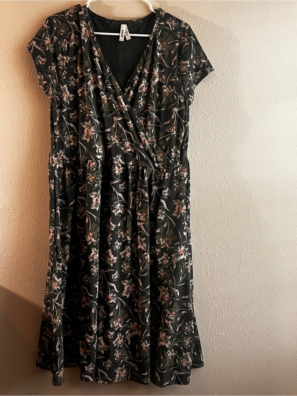Pact Black Floral Wrap-Style Midi Dress